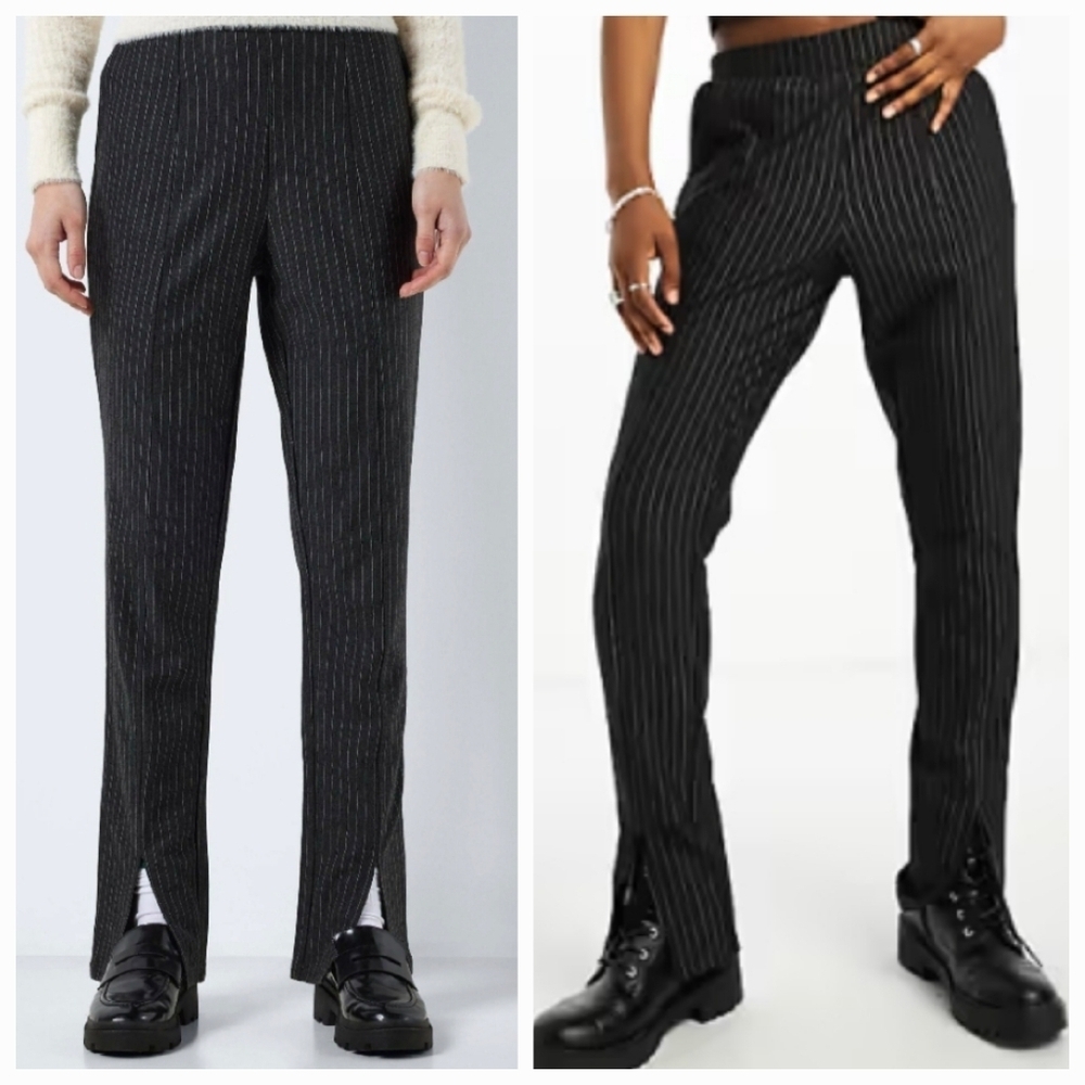 New Noisy May Pinstriped Pants With Slit Hem